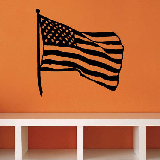 Waving America flag decal with stars and stripes on a waving flag.