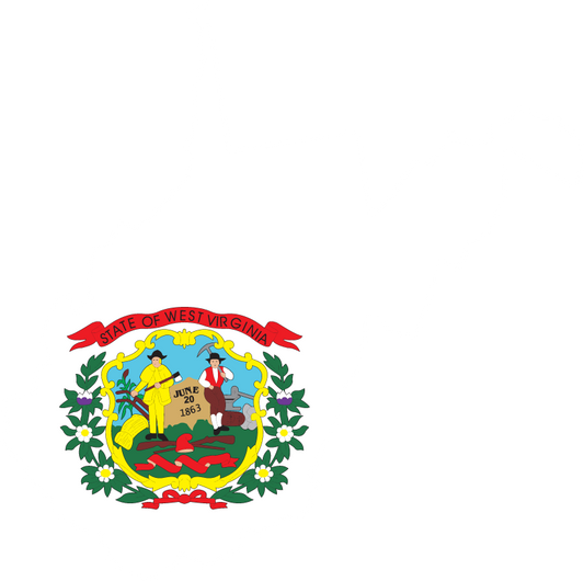 West Virginia state flag shape sticker, white outline with colorful state seal