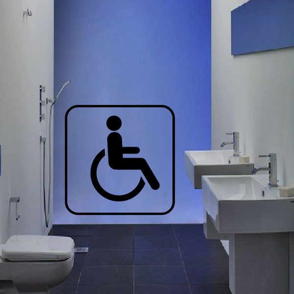 Wheelchair accessibility sign decal: black wheelchair icon on blue square with border