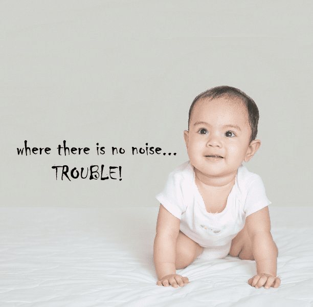 Wall decal quote with black text: "no noise..." and "TROUBLE!"