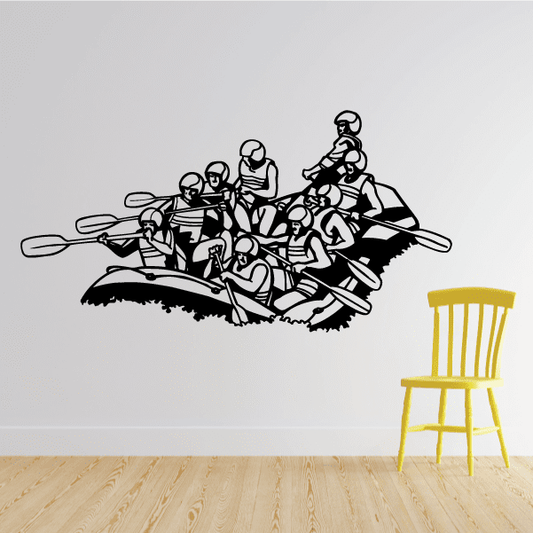 Whitewater racing team wall decal with black line-art jet ski racers group