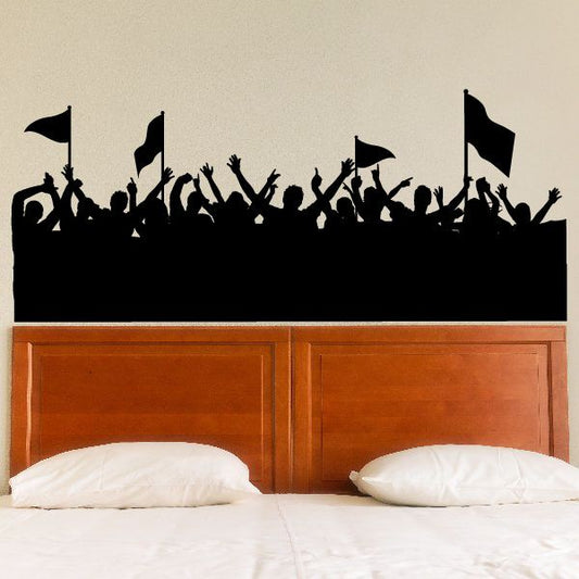 Sports fans decal with cheering silhouettes and raised flags