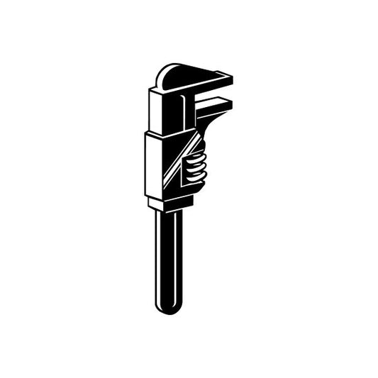 Black stylized wrench vinyl decal sticker with diagonal stripe
