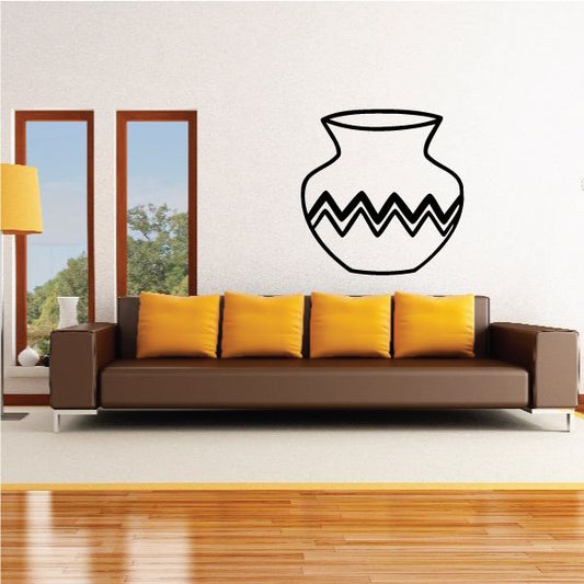 Zigzag clay pot wall decal with black outline and zigzag band