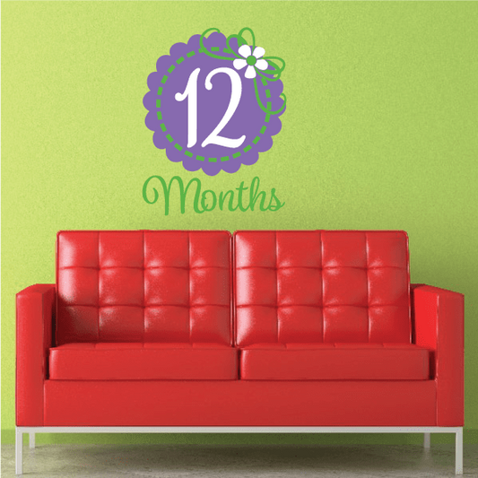 12-month wall decal with purple '12 Months' and flower accents