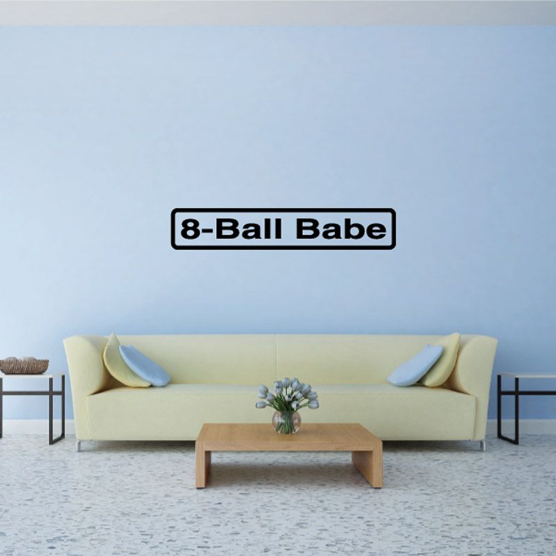 8-Ball Babe vinyl decal with bold black border and white lettering