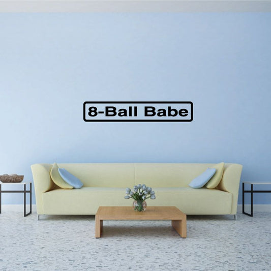 8-Ball Babe vinyl decal with bold black border and white lettering
