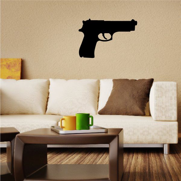 Black handgun silhouette decal with 9mm-style design