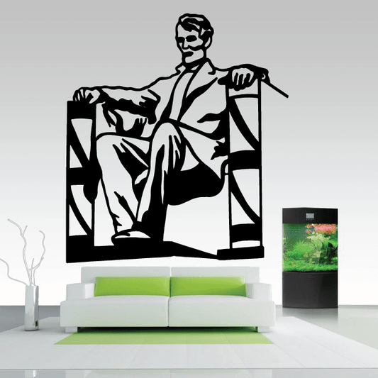 Abraham Lincoln memorial decal, rectangular black wall decal with Lincoln portrait
