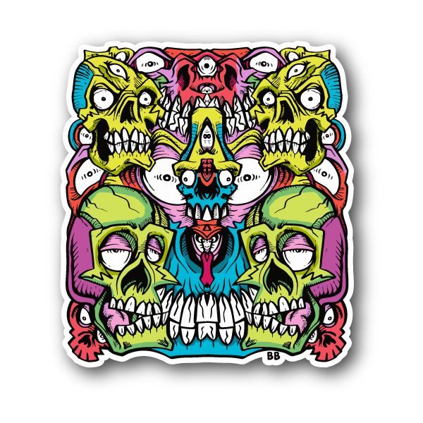 Image of Abstract Colorfull Skulls with Eyes And Teeth Vinyl Sticker