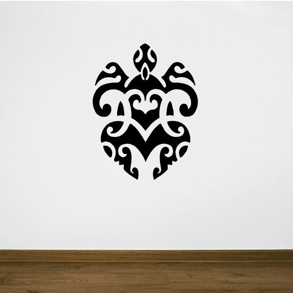 Abstract sea turtle wall decal, black with ornate tribal-like cutout details