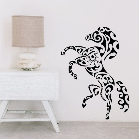 Abstract fractal horse wall decal, black ornamental swirling design