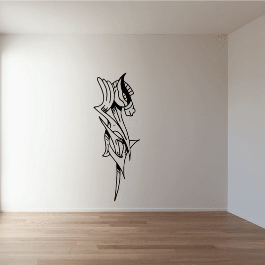 Abstract graffiti horse head decal, black line art with sharp geometric details