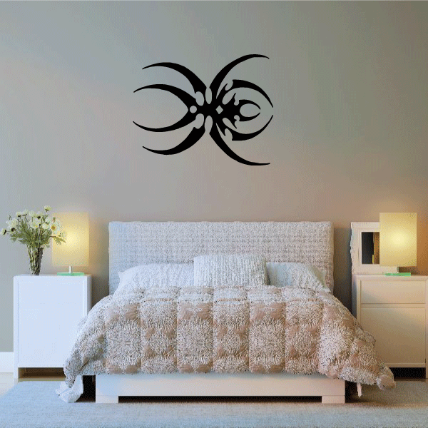 Abstract pointed spider decal, black stylized spider with long curved legs on wall