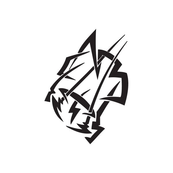 Abstract snarling head decal in black geometric style