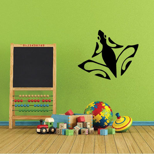 Abstract frog wall decal with black and green leaf-like shapes