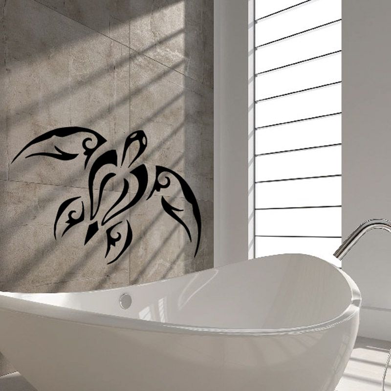Abstract sea turtle wall decal, black tribal-style design with curved flippers