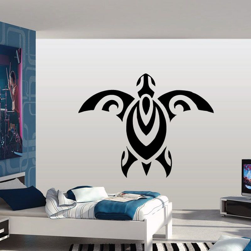 Black abstract sea turtle decal with symmetrical tribal-style wings