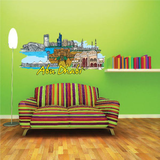 Abu Dhabi sticker: skyline buildings and 'Abu Dhabi' script