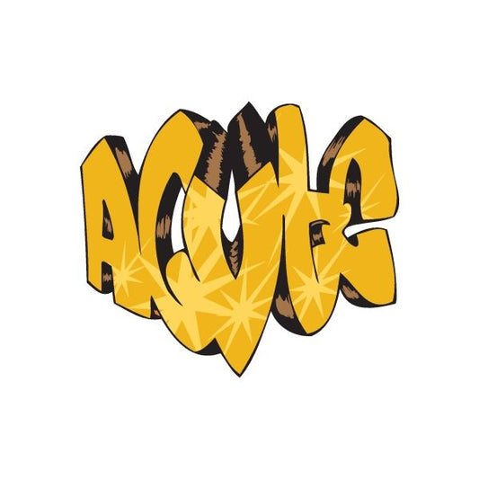 Graffiti sticker with yellow and black stylized lettering