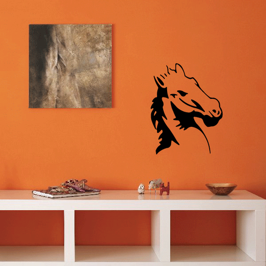 Horse head decal with black stylized equine head silhouette