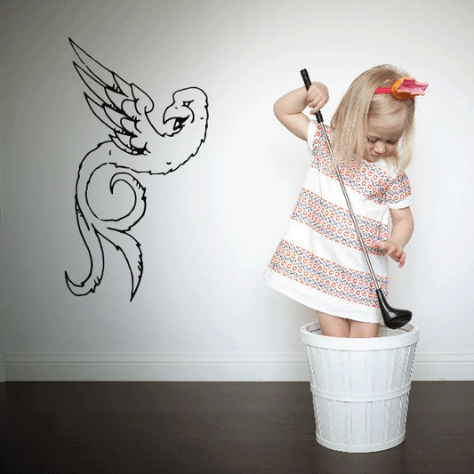 Bird decal wall sticker with black outline flying bird design