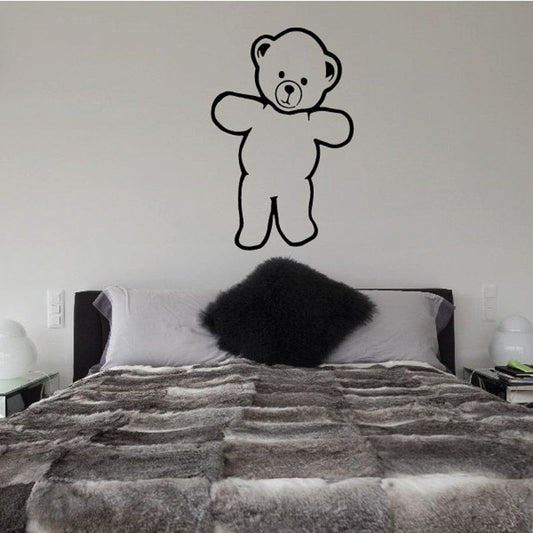 Teddy bear wall decal with rounded ears and smiling face, standing