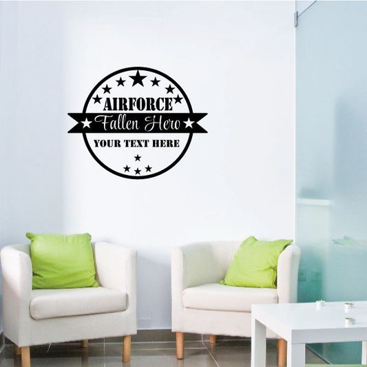 Airforce Fallen Hero memorial wall decal with circular logo and 'YOUR TEXT HERE'