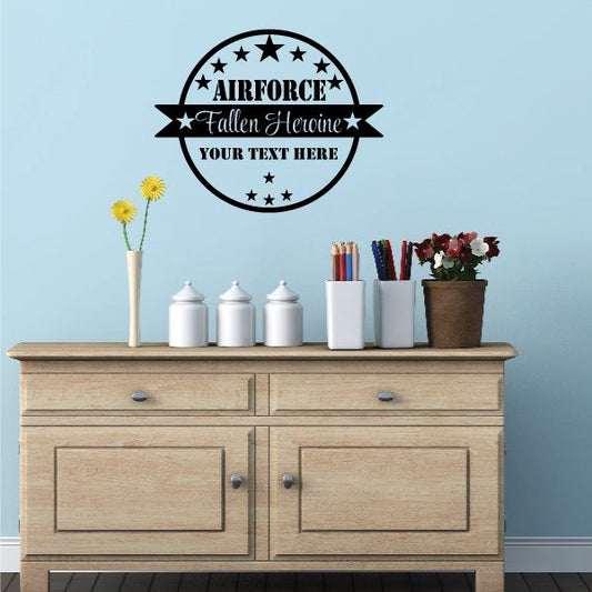 Airforce circular memorial decal with stars, banner, and custom text placeholder