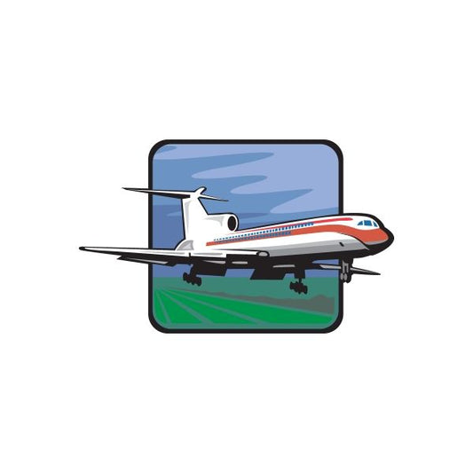 Airplane sticker with jet and blue-green background graphic