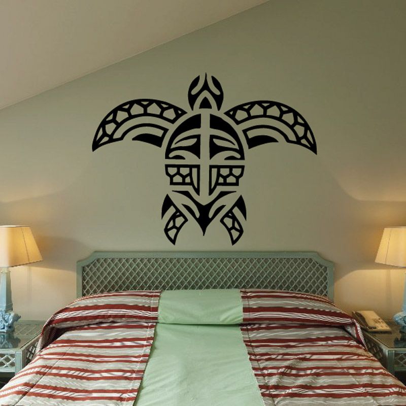 Sea turtle decal with tribal-style black outline and flame-like center