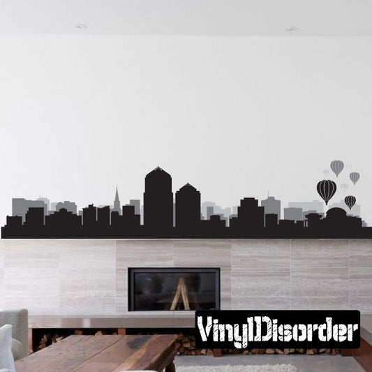 Black die-cut Albuquerque skyline decal with hot air balloons and city buildings