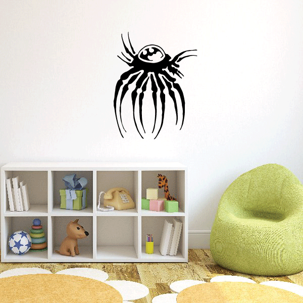 Alien bubble spider wall decal, black-and-white cartoon spider with single eye