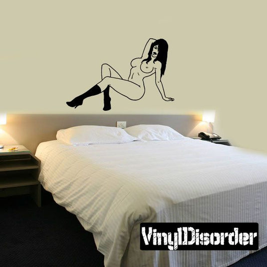 Nude woman in heels wall decal, black silhouette