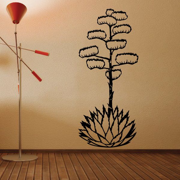 Aloe plant wall decal, black outline with spiky base