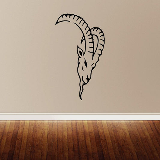 Goat head decal with dark outline and curved horns