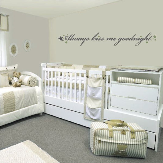 Star wall decal: 'Always kiss me goodnight' quote with small gold stars