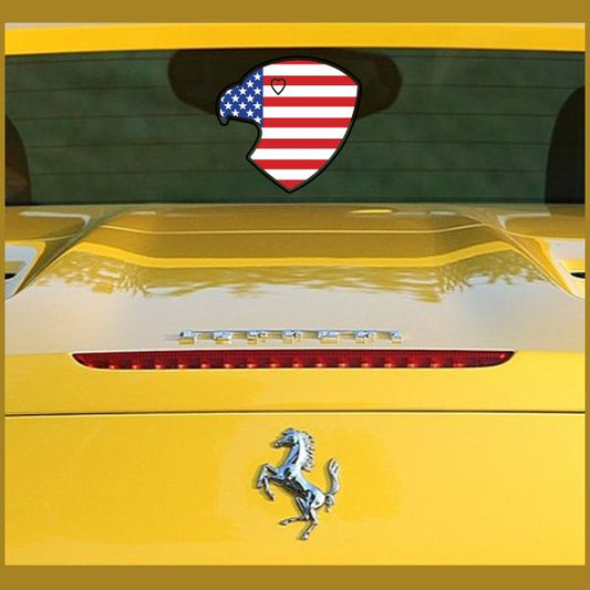 America flag eagle sticker, shield with red/white stripes and blue star section