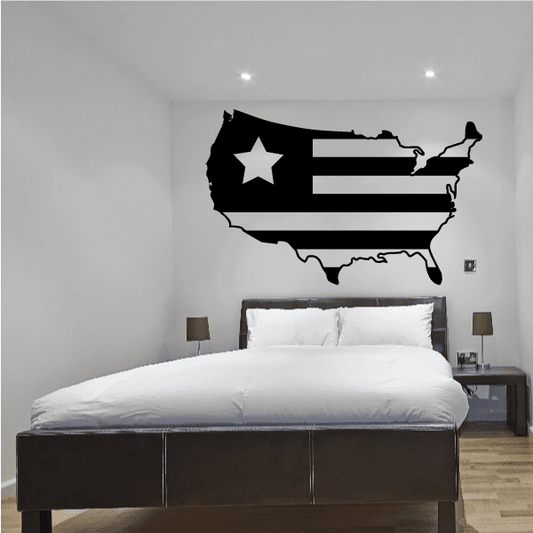 U.S. flag map decal with white star on dark blue stripes
