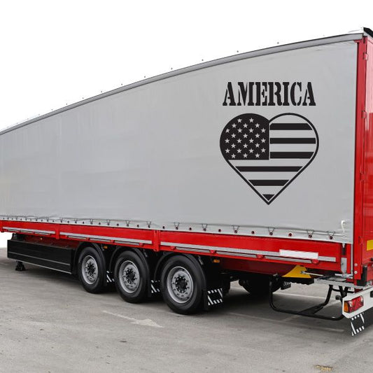 Heart-shaped America flag decal with US flag stars and stripes inside and AMERICA text