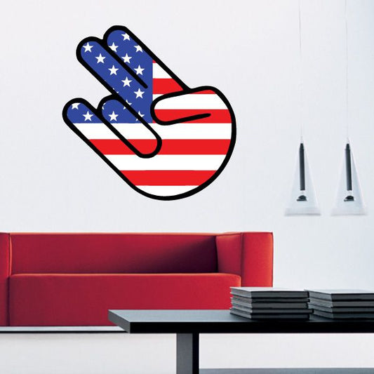 American flag peace hand shocker sticker, vinyl wall decal