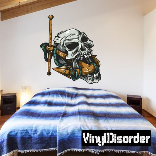 Skull and anchor wall sticker with black, white, and teal accents