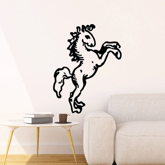 Ancient art style horse wall decal, black rearing horse silhouette.