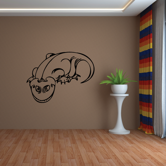 Salamander decal with black outline design on light wall