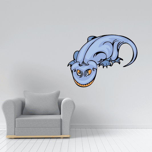 Salamander sticker with blue cartoon tail curl and orange eyes