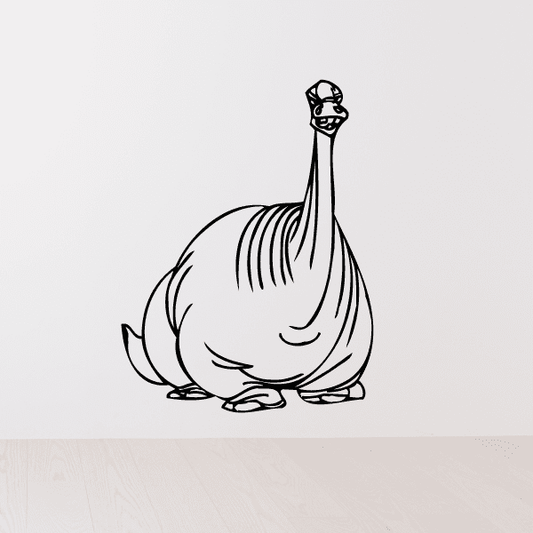 Angry apatasaurus decal, roaring long-neck dinosaur in black outline