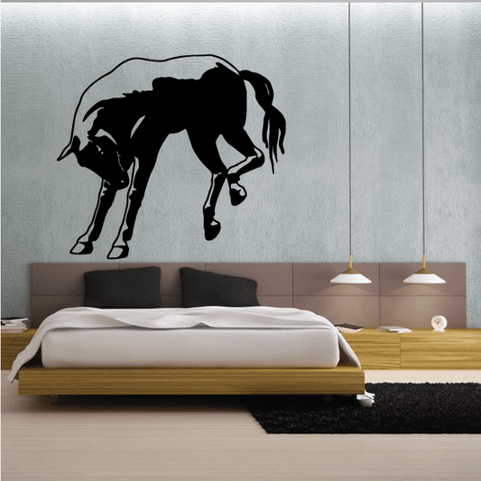Angry kicking horse wall decal, bold black silhouette