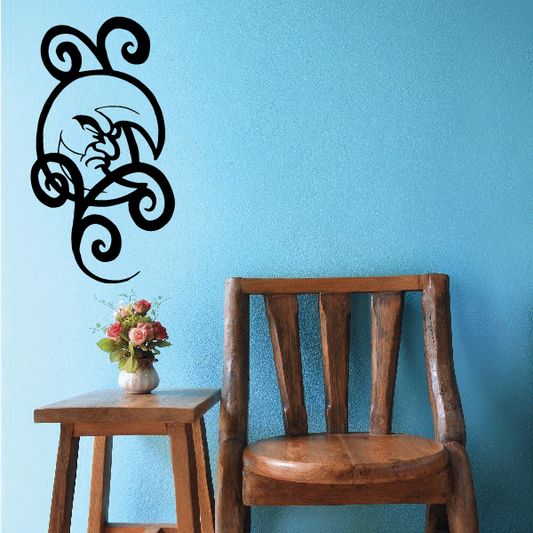 Black angry moon swirls wall decal with curling ornamental lines