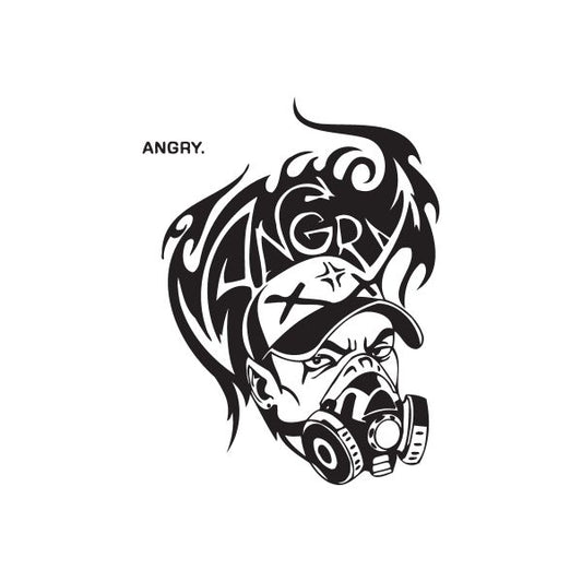 Graffiti gas mask face sticker decal with 'ANGRY' text