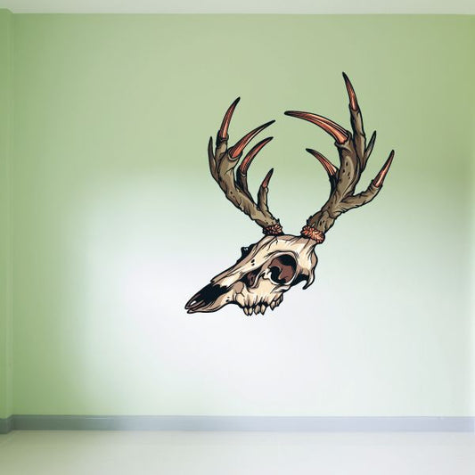 Deer skull with antlers sticker, detailed beige and dark design